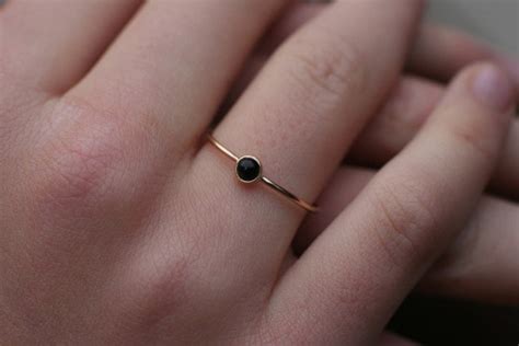 14k Gold Black Onyx Ring February Birthstone Dainty Stacking Etsy