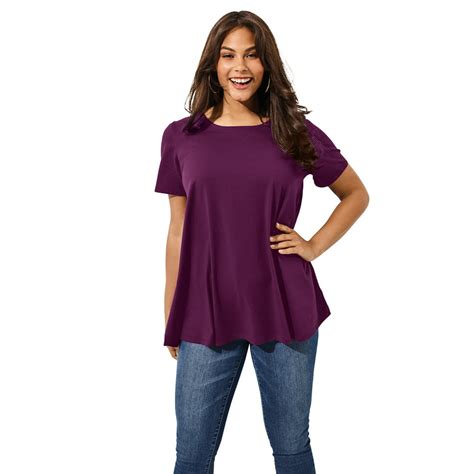 Roamans Roamans Womens Plus Size Swing Ultimate Tee With Keyhole