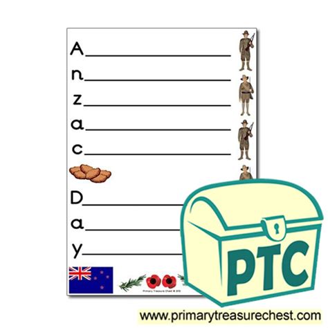 Anzac Day Acrostic Poem Worksheet Primary Treasure Chest