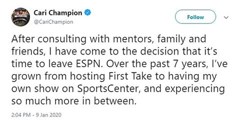 Sportscenter Anchor Cari Champion Stuns Fans By Quitting