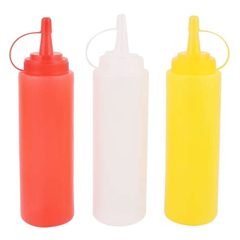 3pcs 200ml Red Yellow White Plastic Clear Sauce Bottle For Kitchen