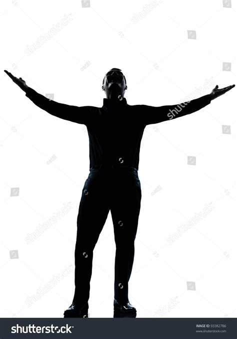 One Caucasian Business Man Happy Arms Outstretched Silhouette Full