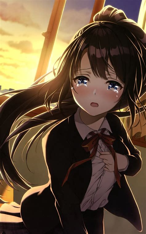 Download 1600x2560 Anime Girl Crying Classroom Sad Face