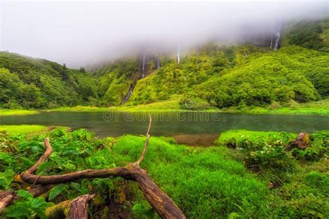 Azores Scenic Landscape Flores Island Iconic Lagoon With Over 20