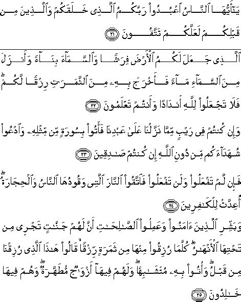 Surat Al Baqarah Ayat 21 22 23 24 Dan 25 Lengkap Dengan Arti