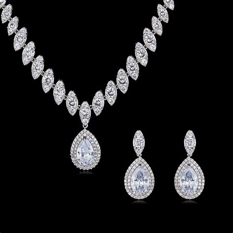 Cubic Zirconia Wedding Necklace And Earring Sets Jj S