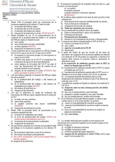 Examen 11 Abril preguntas y respuestas Economía Española StuDocu Hot