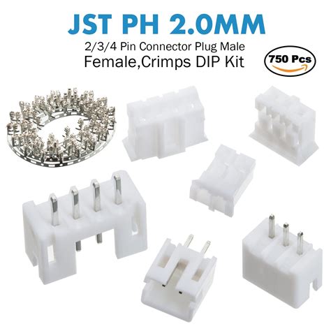 750 Pieces 2 0mm JST PH JST Connector Kit 2 0mm Pitch Female Pin