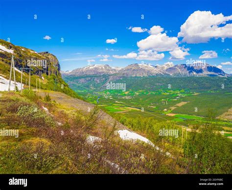 Beautiful Valley Landscape Panorama Norway Of Hydalen Hemsedal With