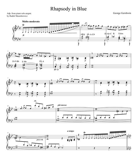 Rhapsody In Blue Extended With Notes Sheet Music For Piano Solo