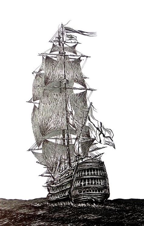 Drawings painting scrimshaw royal navy pen drawing sea art sailing ships art ancient. Pen and Ink Drawing of Sail Ship in Black and White ...