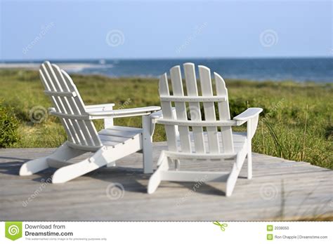 Adirondack Chairs Overlooking Beach Stock Photo Image