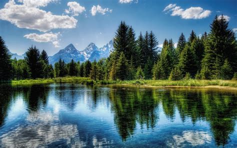 Lake Blue Reflection The Sky Clouds 156 Green Trees Photo