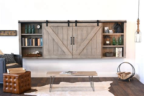 With the lower cabinet front done in a classic shaker style, i wanted custom diy shoe cabinet with sliding door that with a bit of time, tools and wood any homeowner can make giant diy garage cabinet. Gray Wall Mount TV Cabinet Cover Barn Door - Farmhouse ...