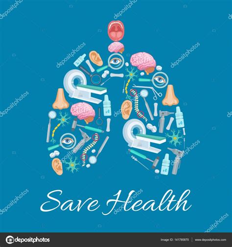 Cartel De Pulmones Humanos Compuesto Por Iconos Médicos Vector Gráfico