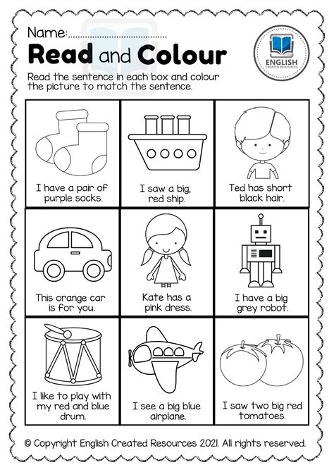 Read And Colour Worksheets Kg And Grade 1 English Created Resources