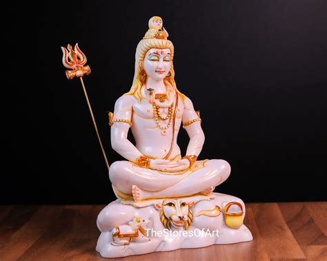 Shiva Statue 29CM Hand Painted Marble Meditation Lord Shiva Etsy UK