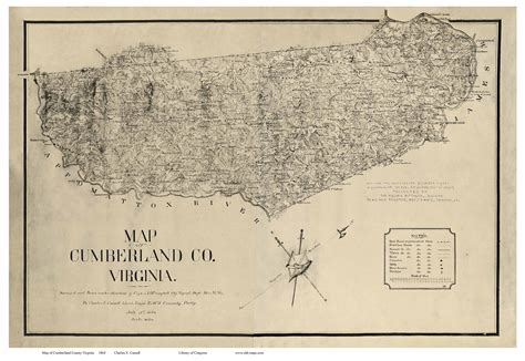 Cumberland County Virginia 1864 Old Map Reprint Old Maps
