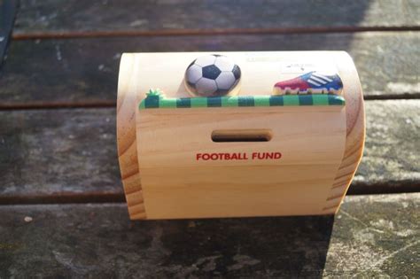 Childrens Wooden Money Box Football Fan Sports Moneybox Personalised