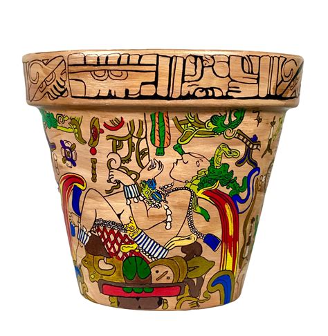 Mayan Art Mayan Plant Pot Mayan Vase Handpainted Mexican Etsy