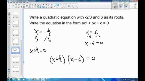 6 3 Example 2 Write The Quadratic Equation Given The Roots Youtube
