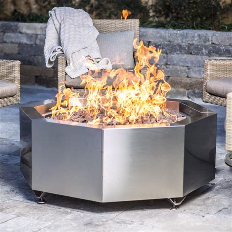 Alpine Flame 42 Inch Stainless Steel Octagon Fire Pit Natural Gas