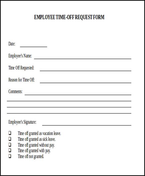 Employee Time Off Request Form Template