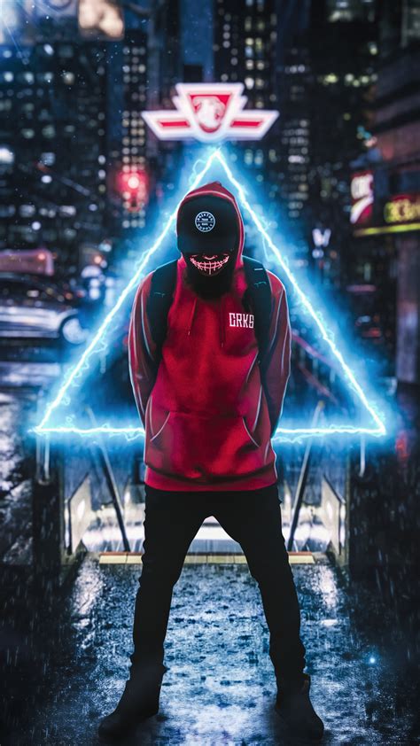 Hoodie Guy Triangle Neon 4k