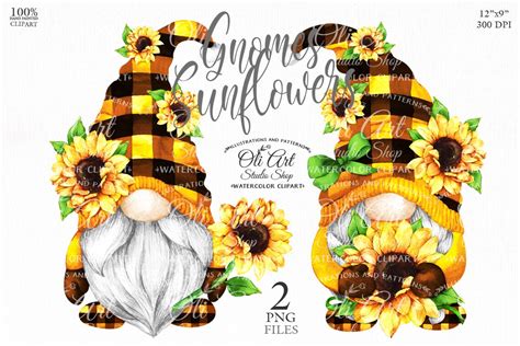 Sunflower Gnome Png Clipart Summer Gnomes Clipart Hand Etsy