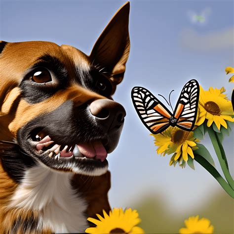Dog Chasing Butterfly Graphic · Creative Fabrica