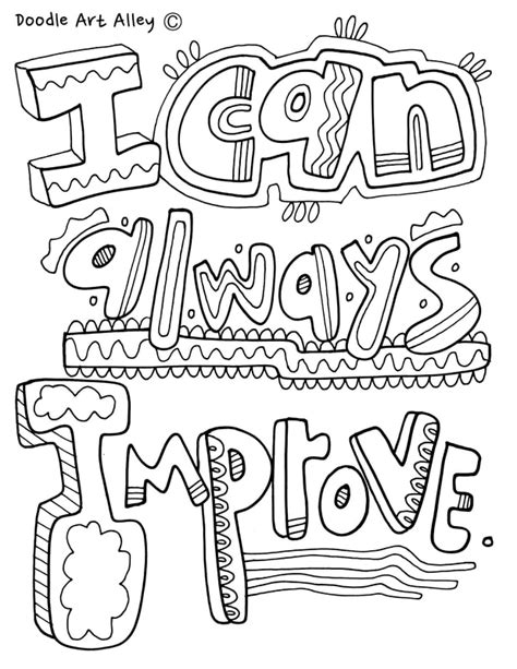 Doodle Art Alleys Coloring Page With The Words I Can Always Improve