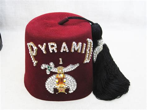 Vintage Shriner Fez With Storage Case Pyramid Jeweled Hat Masonic
