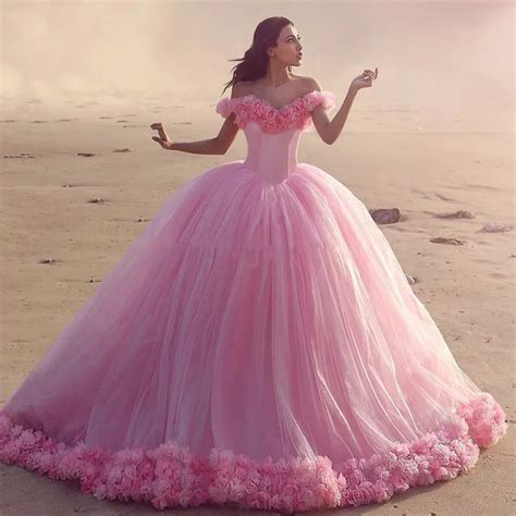 2017 Puffy Pink Quinceanera Dresses Princess Cinderella Formal Long Ball Gown Party Gowns Prom