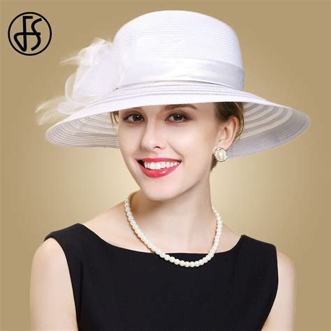 Fs Summer Straw Hats For Elegant Women White Wide Brim Floppy Beach Uv