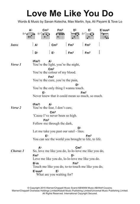 (i didn't mark all the single strums because there are many. Love Me Like You Do by Ellie Goulding - Guitar Chords ...