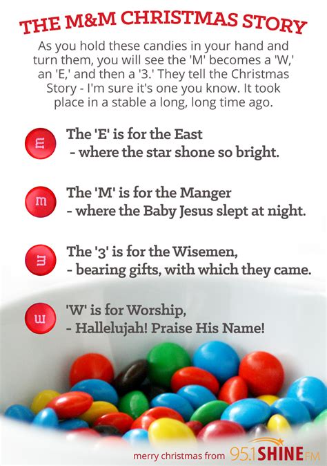 This is always a fun way to celebrate the true meaning of christmas with kids. 95.1 SHINE-FM: M&M Christmas Story // free printable ...