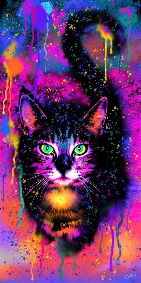 Rainbow Painted Tabby Cat Cat Art Print Colorful Animal Paintings