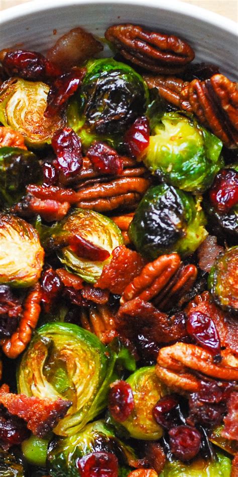 The meat cooks far faster and with much less effort than the traditional turkey or tenderloins. Christmas Side Dish: Roasted Brussels Sprouts with Bacon, Toasted Pecans, and Dried Cranberries ...