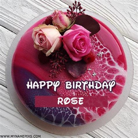 Beautiful Rose Cake For Happy Birthday Wishes With Name