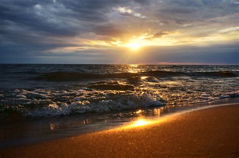 Ocean Wave During Sunset Lake Michigan Hd Wallpaper Wallpaper Flare