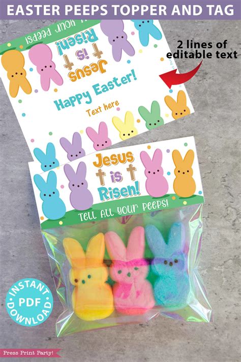Easter Peeps Printable Tag And Bag Topper Jesus Is Risen Tell Etsy
