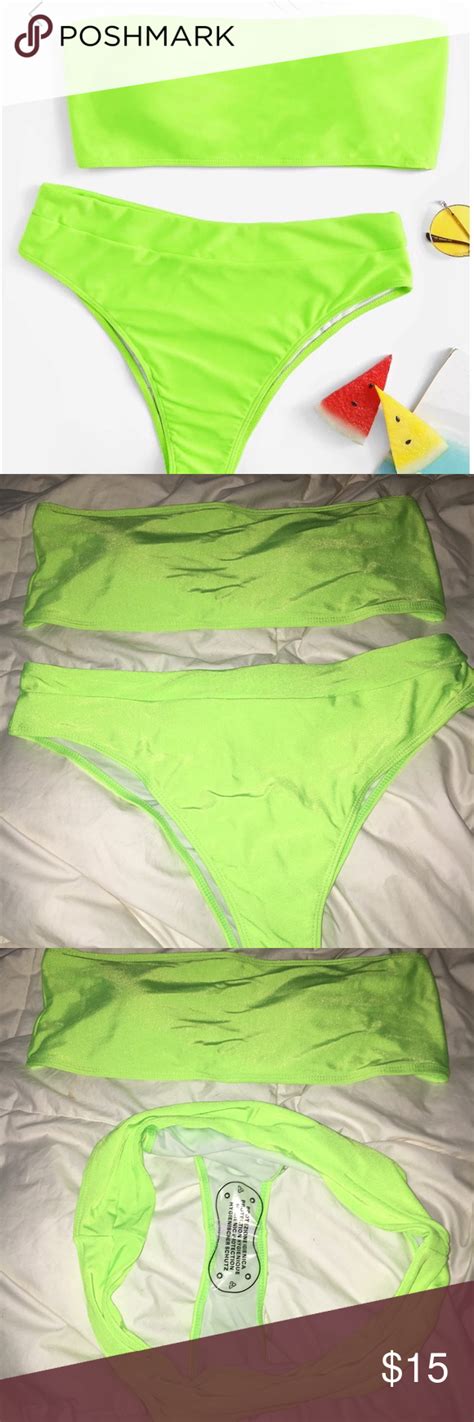 Neon Green High Waisted Bandeau Binini Set 💚 Bikini Set High Waist