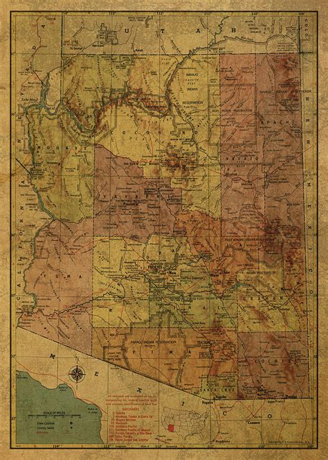 Vintage State Map Arizona 1958 Atlas Mixed Media By Design Turnpike