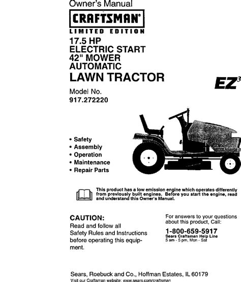 Craftsman 917272220 User Manual Lawn Tractor Manuals And Guides L0010520