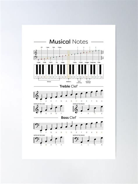 Music Notes Cheat Sheet Music Theory Poster For Sale By