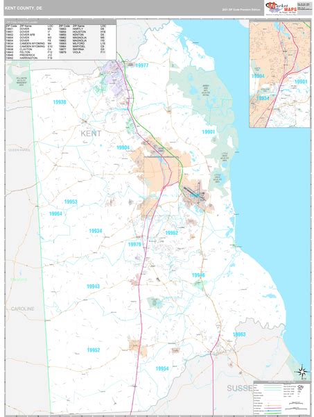 Kent County De Zip Code Wall Map Premium Style By Marketmaps