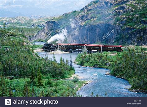 Alaska Skagway White Pass Railroad And Old 73 Steam Engine Stock