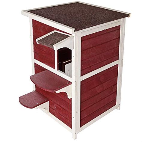 Petsfit Outdoor Cat House 2 Story Outside Cat Shelter Condo Enclosure