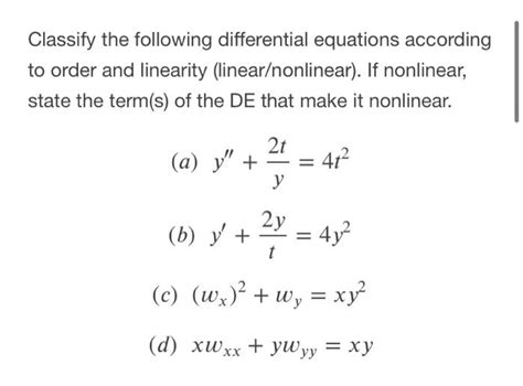 Solved Classify The Following Differential Equations Chegg Com
