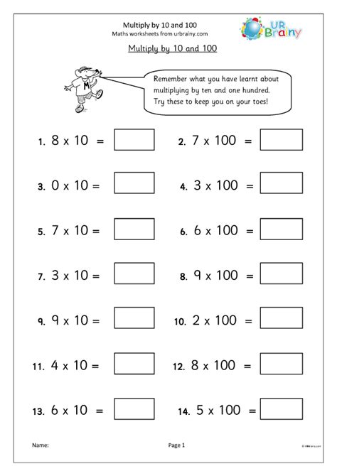 Multiply By 10 And 100 Multiplication Maths Worksheets For Year 3